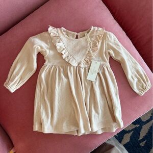 Quincy Mae 100% organic cotton Cream Ruffle Baby Dress + bloomer 12-18mo NWT